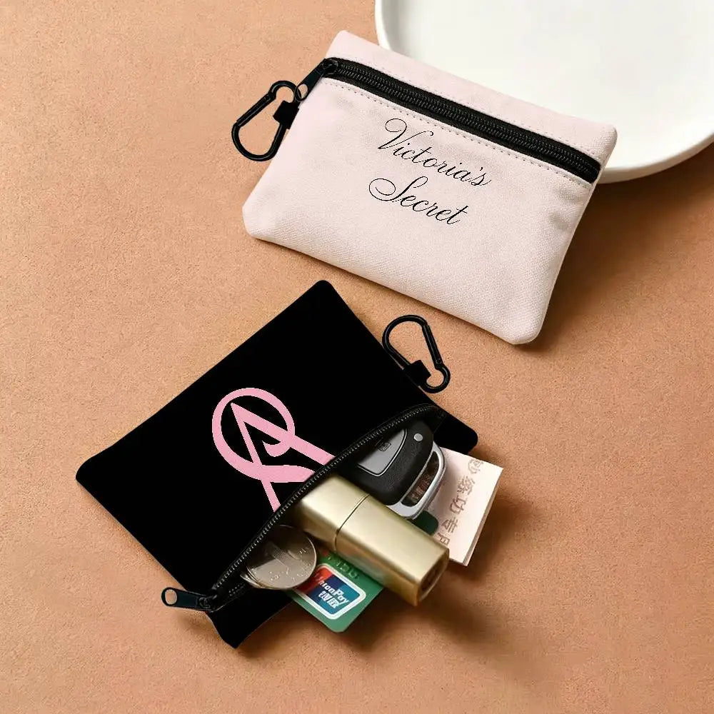 V-Victorias-Fashion-S-Secret Compact Oxford Cloth Zipper Pouch Detachable Carabiner Mini Coin & Key Wallet