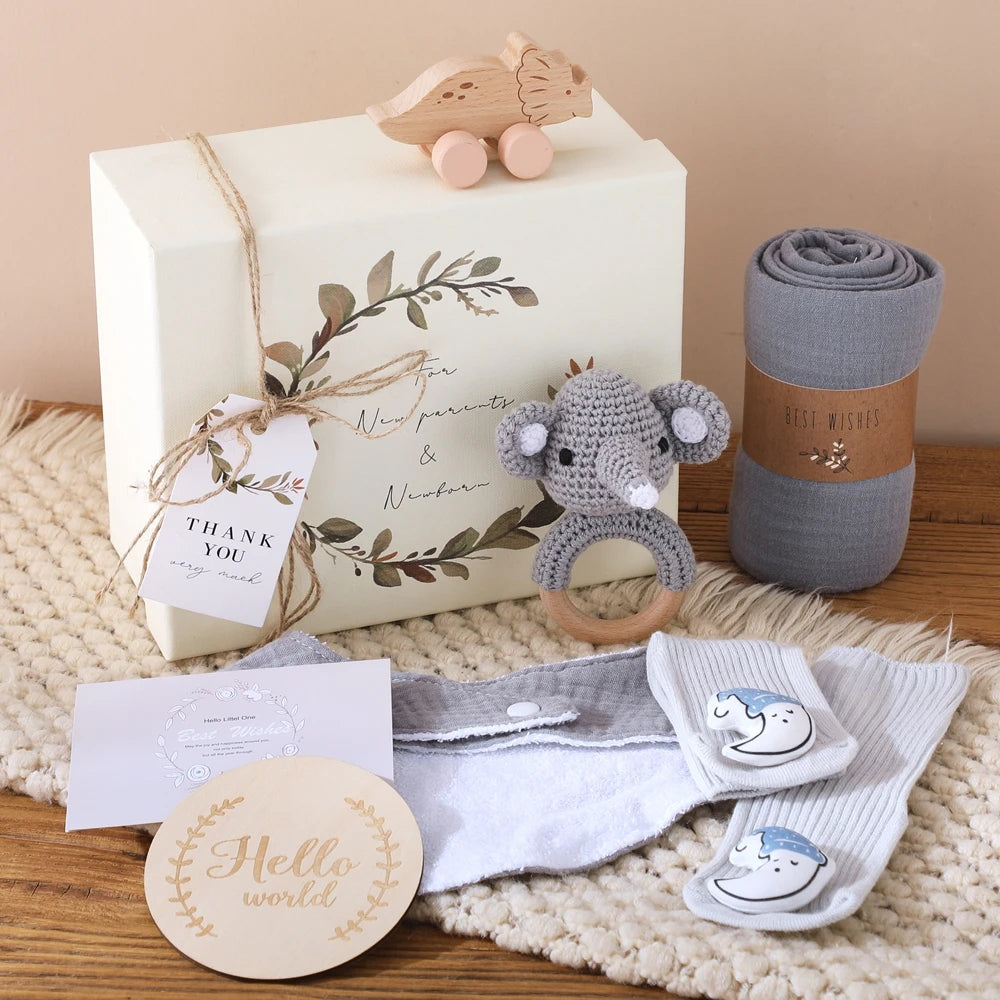 Baby Double-sided Cotton Bath Towel Newborn Care Set Children's Memorial Card Newborn Baby Gift Box Boy And Girl Bathing Set