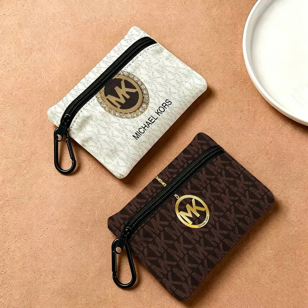 Fashion Luxury Brand M-Michael K-Kors Logo Lightweight Oxford Fabric Coin Purse Carabiner Hook Design Card Key Organizer Bag