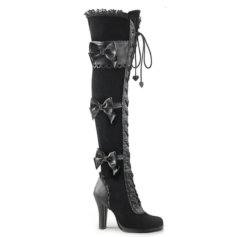 Women's Black Goth Over knee Boots
