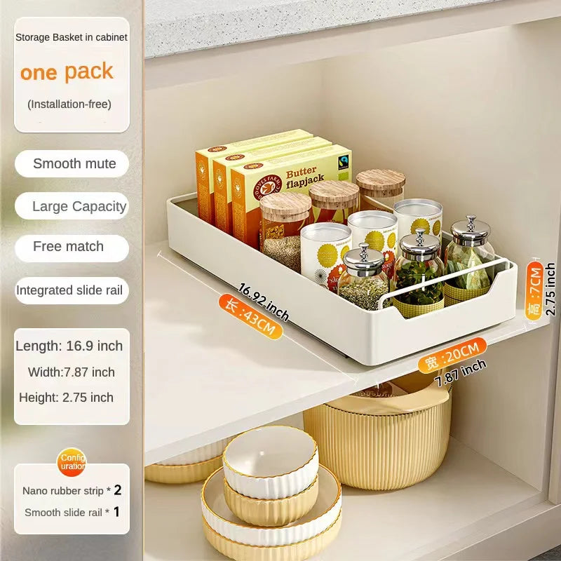 New Kitchen Storage Rack with Slide Rails Pull-out Kitchen Drawer Type Storage Tray Spice Box Storage Shelf Cabinets Organizer