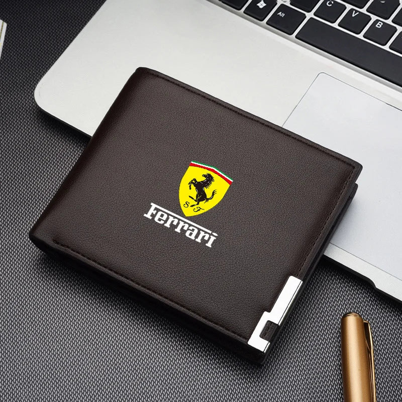 Leather Car Short Men Wallet Purse With Card Holder License Accessory For Ferrari SP1 812 F40 F12TDF SF90 458 488 599 612 FF F12