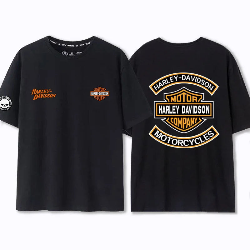 Motorcycle Enthusiasts Cultural Peripheral Printed Men's Short-Sleeved Loose Large Size Cotton T-shirt For Harley Davidson Logo