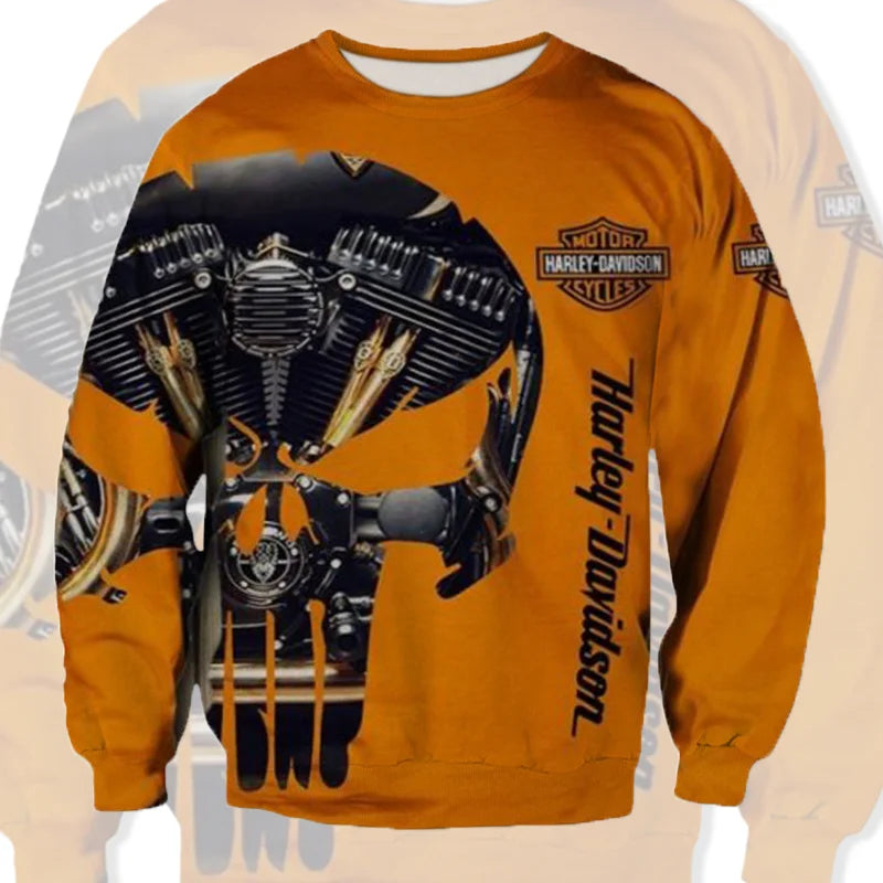 Fashion 3D Men's Printed Retro Harley Motorcycle Round-neck Long-sleeved Sweatshirt For Harley Davidson Sportster VRSC Touring