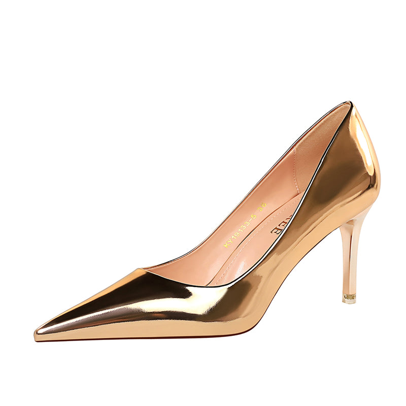 Women Mteallic Bronze Leather Pumps 7.5cm 10.5cm High Heels Lady Stiletto Middle Heels Wedding Bridal Gold Silver Event Shoes