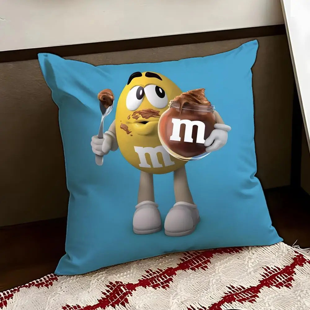 cartoon M-M&M's Cushion Cover Reversible Soft Durable Pillow Cover Home & Car Multi-Scene Use for Daily Comfort
