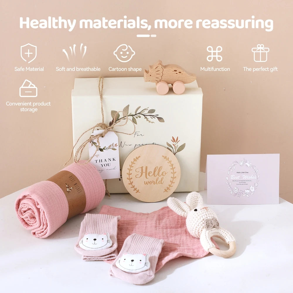 Baby Double-sided Cotton Bath Towel Newborn Care Set Children's Memorial Card Newborn Baby Gift Box Boy And Girl Bathing Set