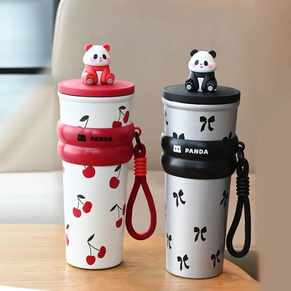 700ML Cartoon Panda Thermos Cup With Lifting Rope Gift Children Vacuum Cup 316 Stainless Steel Thermal Water Bottle
