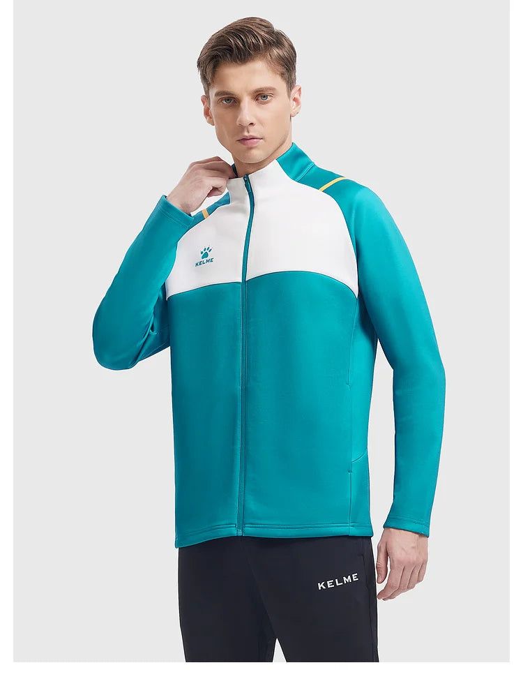 Kelme Football Training Knitted Jacket For Men's Spring 2024 Printed Stand Up Collar Cardigan Sports Coat Children's Sportswear