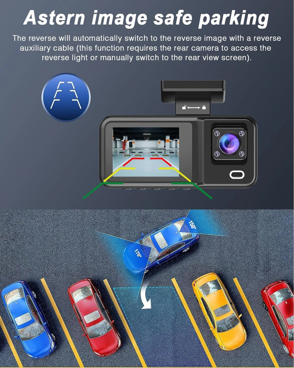 Dash Cam for Cars 3 Channel Car DVR 1080P Camera Video Recorder Front and Rear Inside View Camera for Vehicle Three Way Dashcam