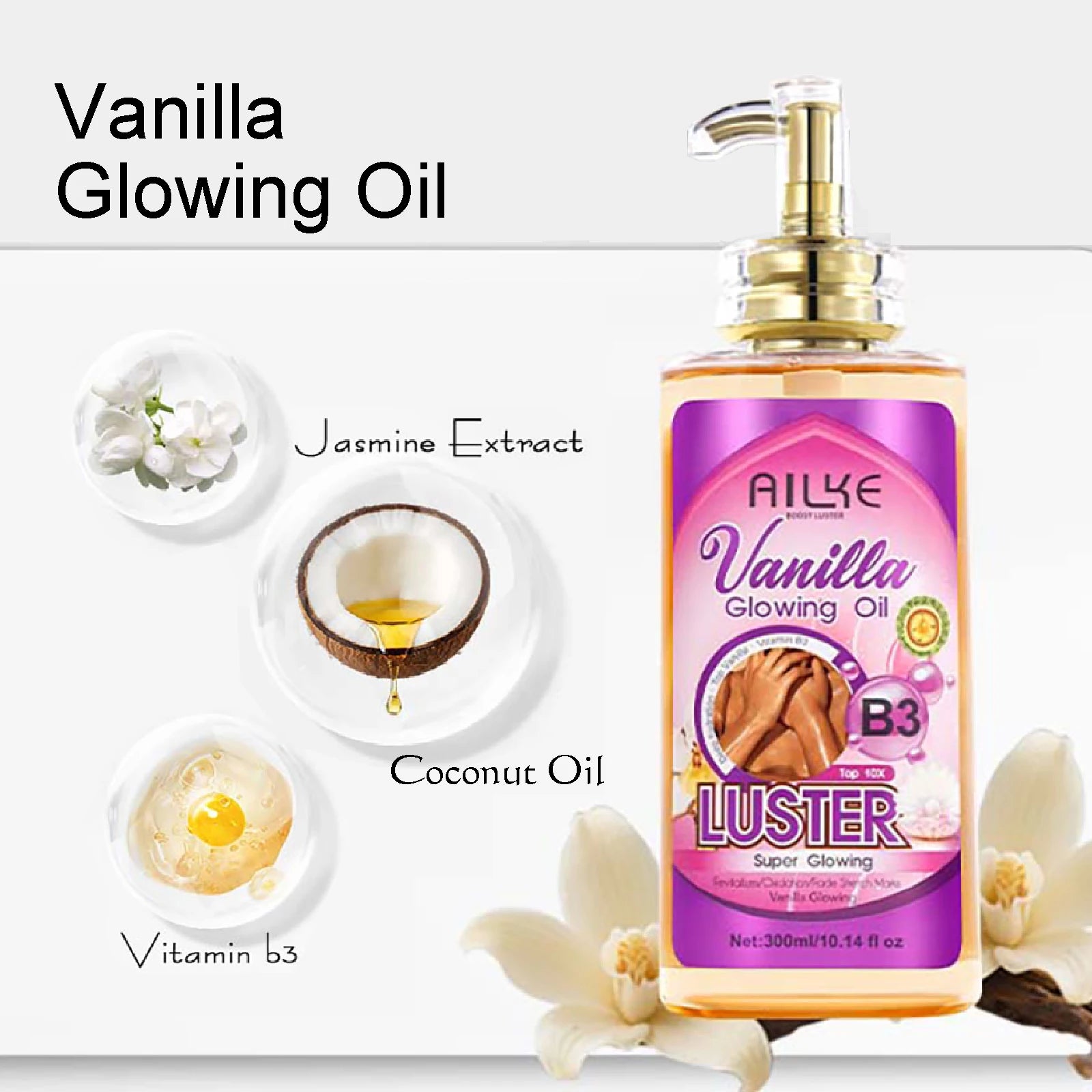 AILKE Lightening Body Massage Oil, Moisturizing, Anti Wrinkles, Dry Lines, Dark Spots Removal for All Skin Types, 300ml