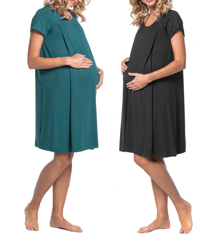 European And American Maternity Hospital Dress With Hidden Side Openings For Nursing Care Short Sleeves