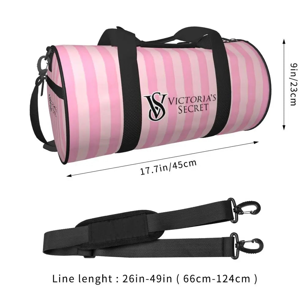 Pink White Stripe Round Capacity Travel Duffel Bag Male Female Large-Capacity Hand Luggage Sports Fitness Bag Travel Package
