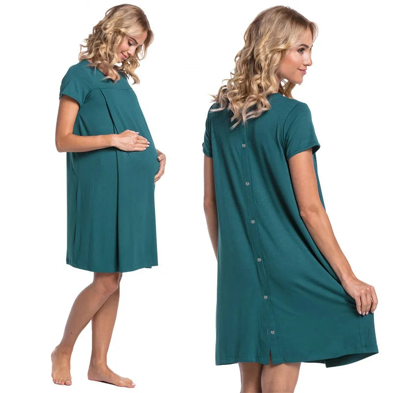 European And American Maternity Hospital Dress With Hidden Side Openings For Nursing Care Short Sleeves