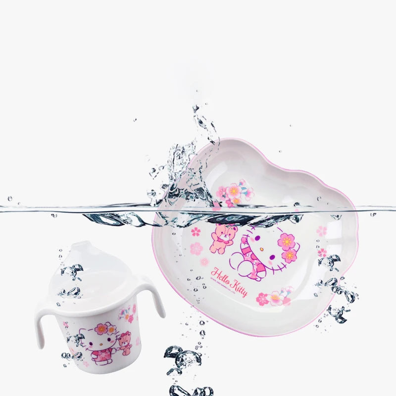 For Cherry Blossom Hello Kitty Tableware Baby Complementary Food Bowls BPA-Free Dining Plates Rice Bowl Cartoon Divided Plates