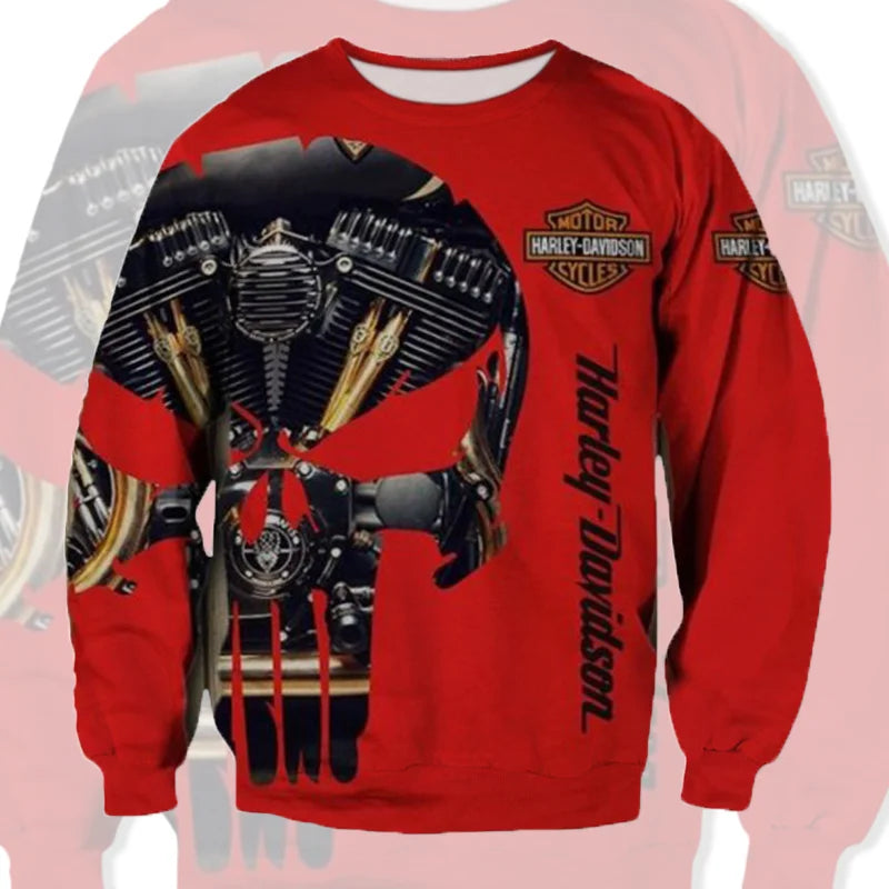 Fashion 3D Men's Printed Retro Harley Motorcycle Round-neck Long-sleeved Sweatshirt For Harley Davidson Sportster VRSC Touring