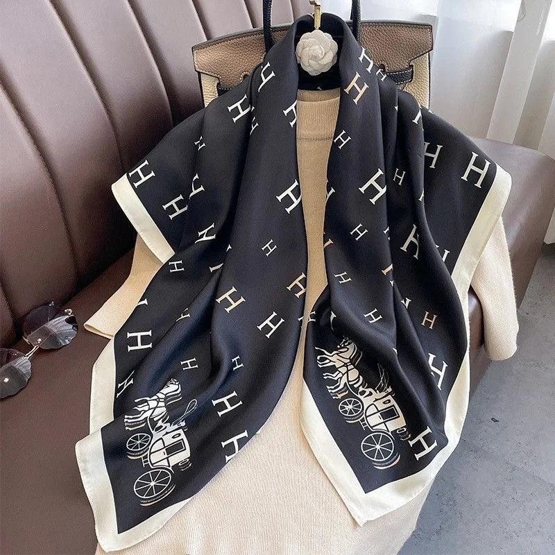 New Fashionable Silk Scarf 70cm Printed Long Rectangle Women's Versatile Decorative Fashion Neck Scarf Autumn Origin Jinhua