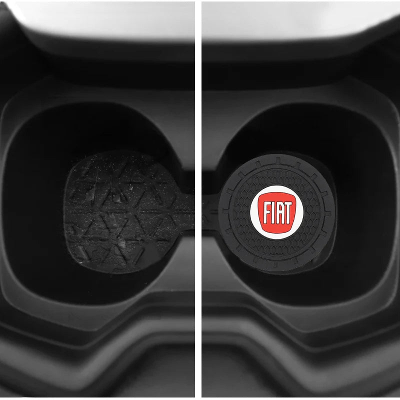 2Pcs Car Logo Silicone Water Cup Pad Cushion For Fiat Abarth 500 Tipo FR Panda Argo Freemont Viaggio Bravo Punto Doblo Pulse