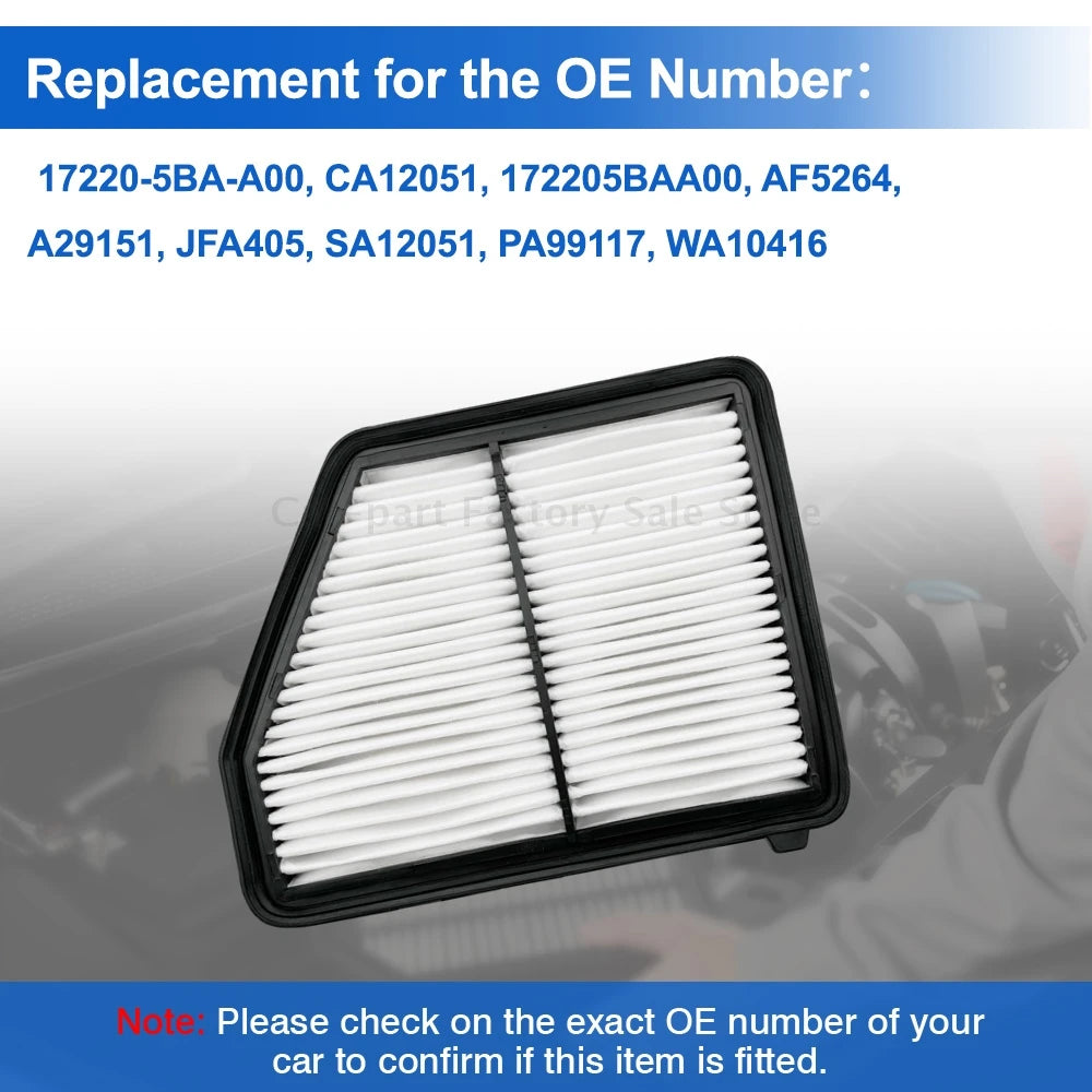1 Pc Car Engine Air Filter For Honda Civic 2.0L Naturally Aspirated Only 2017-2024 AF5264 A29151 JFA405 17220-5BA-A00