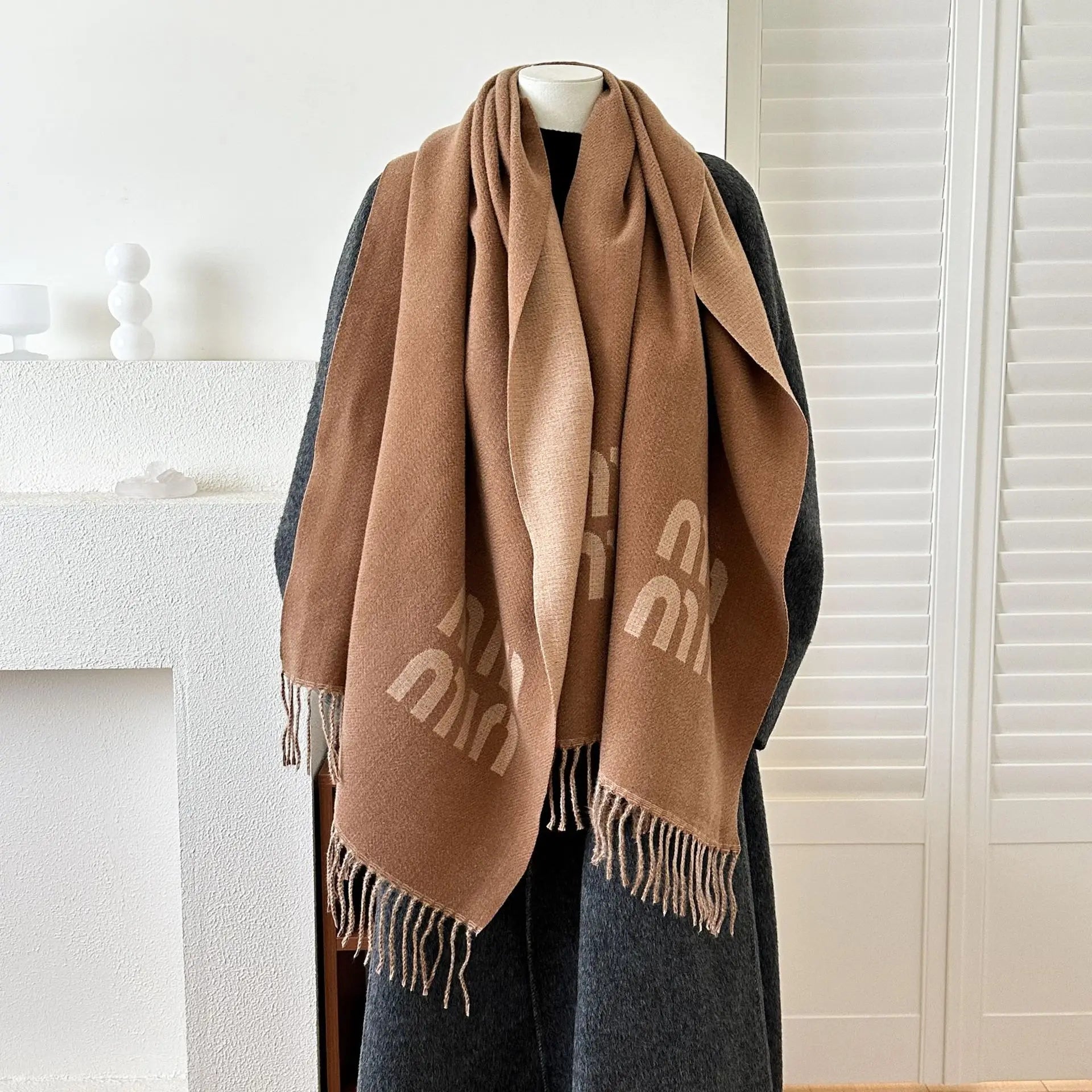 Oversized Letter Print Shawl Scarf for Women Acrylic Wool Like Warm Thick Knit Wrap Scarf Blanket Scarf Versatile Fashion