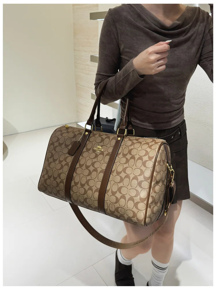 Weekend Getaway Large Duffle Travel Bag, Monogram Canvas Carry On Bag for Business Trip Gym Overnight