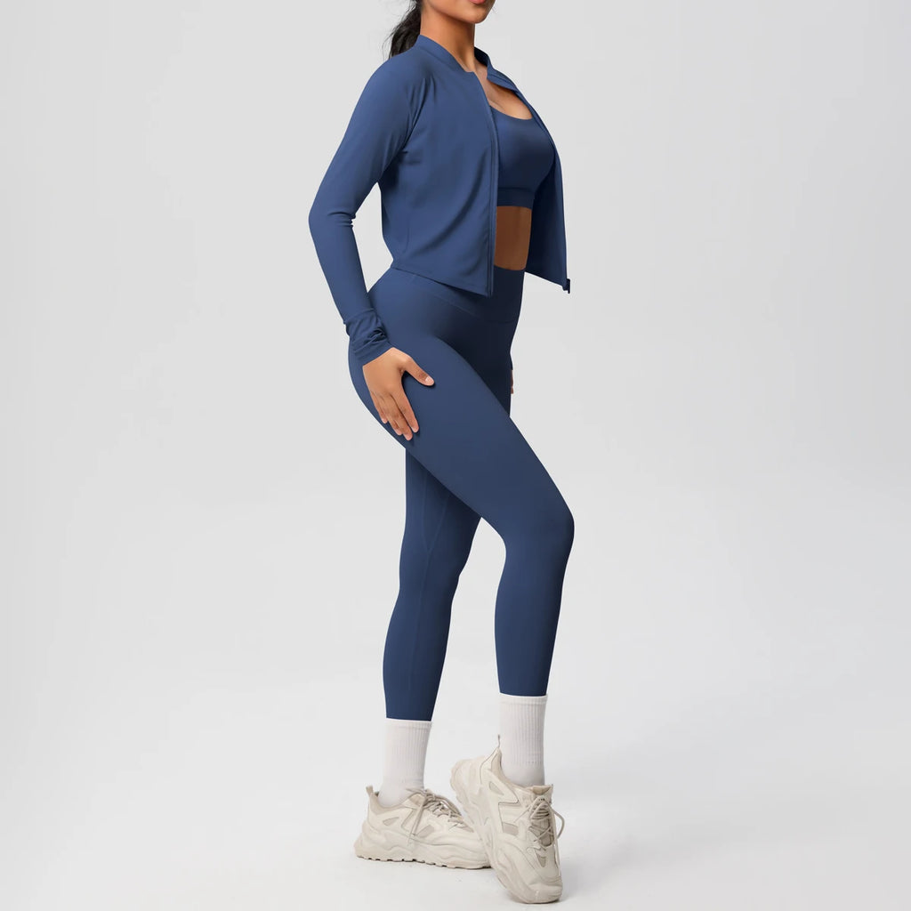 3pcs Sportswear Yoga Set Gym Sports Bra Zipper Jacket Leggings Clothes Sportswear Yoga Suits For Women Fitness Set Tracksuit
