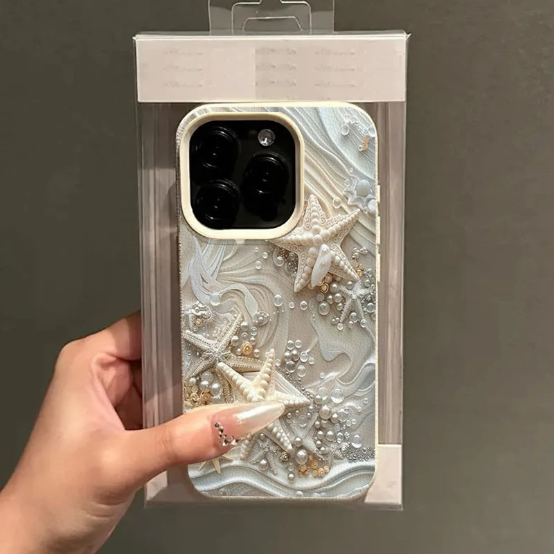 Starfish Pearl Decorated Print Phone Case For iPhone 16 Case iPhone 17 15 13 11 14 12 Pro Max 16 Plus XS X XR 16E Soft TPU Cover