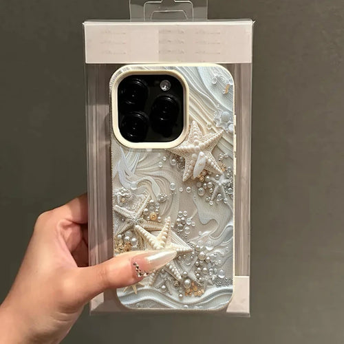 Starfish Pearl Decorated Print Phone Case For iPhone 16 Case iPhone 17 15 13 11 14 12 Pro Max 16 Plus XS X XR 16E Soft TPU Cover