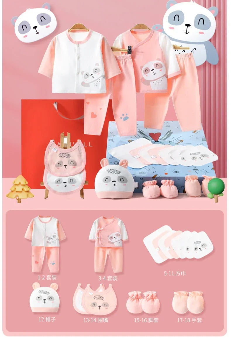 Newborn 18pcs/Set Clothes Soft Cotton Cartoon Clothing Set Spring Autumn Baby Boys Girls New Born Hat Bib Suits 0-6Months Babies