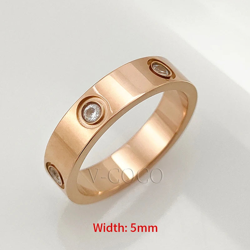 Classic Love Ring for Women Men Couple 18K Gold plated Stainless Steel Crystal Rings Cubic Zircon Wedding Ring Luxury Jewelry