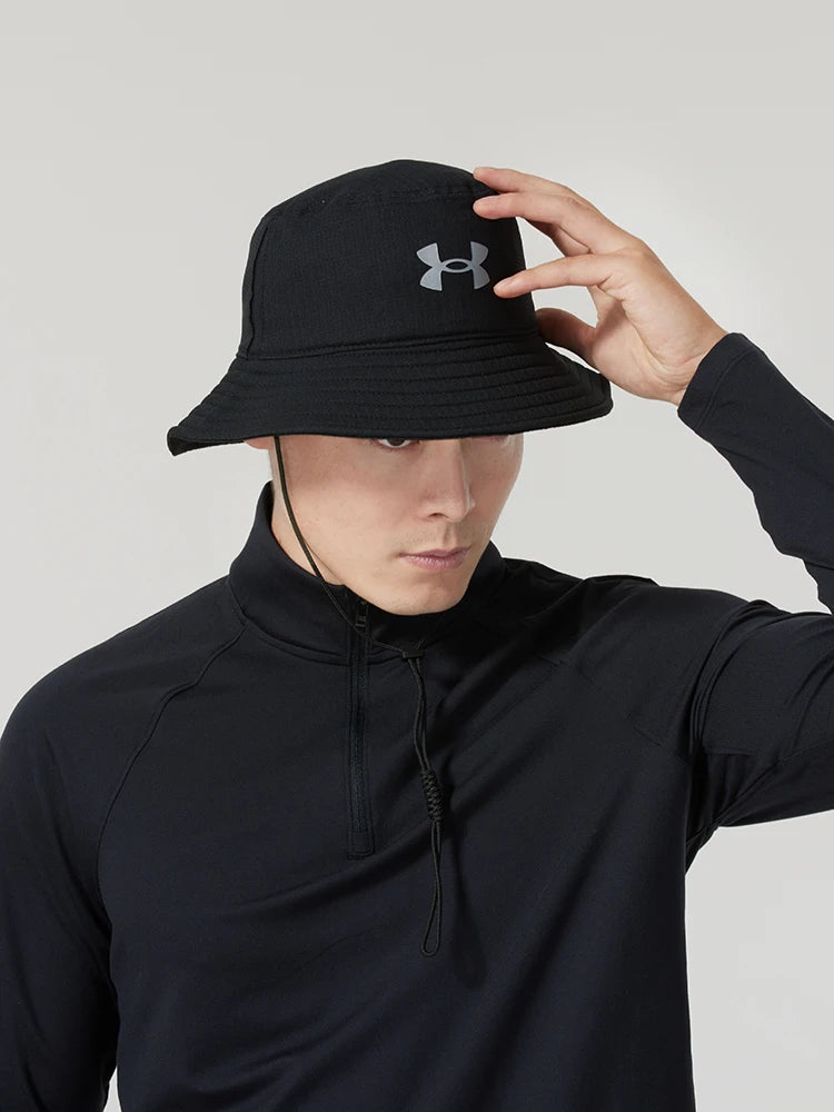 Under Armour Men's Hat, Fashionable Black Simple Fisherman's Hat, Comfortable, Breathable, Casual Fishing Sun Hat 1361527-001
