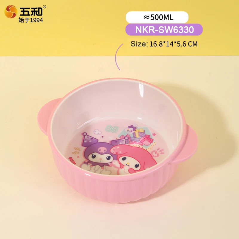 For Sanrio Kuromi Children Tableware Food Grade Dining Plates BPA-Free Salad Fruit Bowl Cartoon Baby Complementary Food Bowls