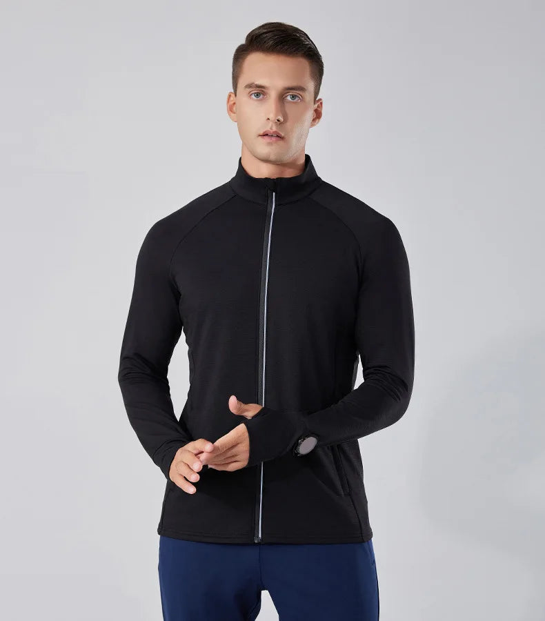 Men's Women's Marathon Running Training Jackets Thumb Holes Watch hole Stand collar Fitness Winter Jogging Training Zipper Coat