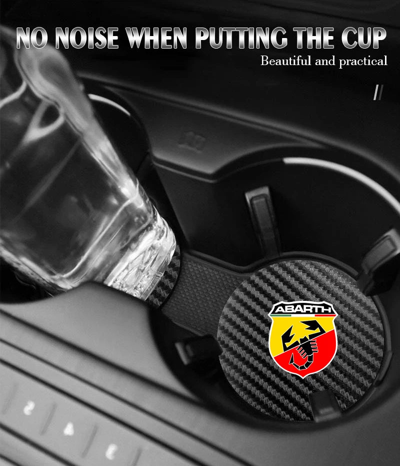 2Pcs Car Coasters Carbon Fiber Cup Holder Mat For Fiat 500 Abarth Punto Panda Doblo Car Interior Accessories Decorative Coasters