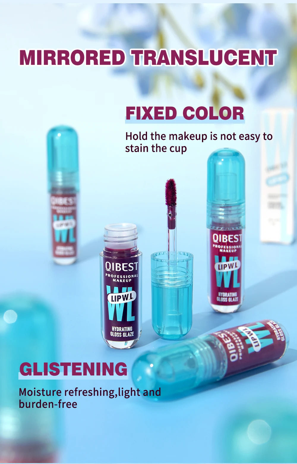 QIBEST Hydrating Crystal Lip Gloss Easy to Fade Mirror Water Glazed Lip Glaze Long Lasting Moisturizing Gloss Lip Tint Cosmetics