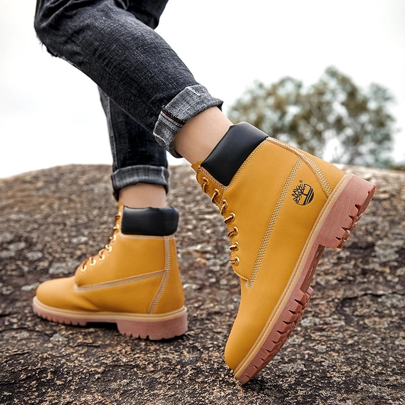 Boots Men High Top Boots Men's Leather Shoes Winter Fashion Shoes Outdoor Sneakers Lace Up Non-Slip Ankle Boots Male