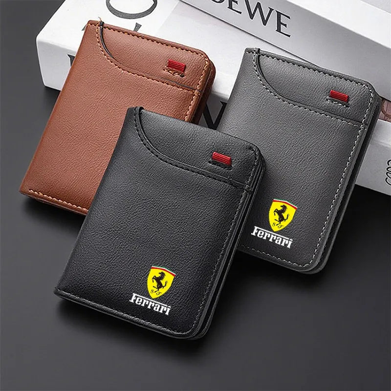Car Emblem Soft Wallet Leather Mini Credit Card Purse Portable Small Wallet For Ferrari Roma Spider SF90 Competizione LaFerrari