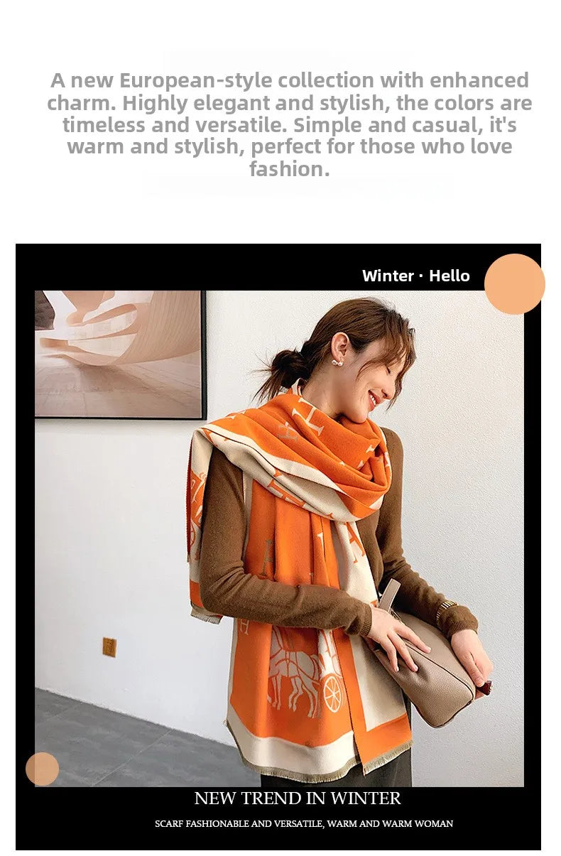 Thickened Cashmere-Like Scarf Women's Versatile Air-Conditioned Room Warmth Fashionable Casual Style All-Season Scarf