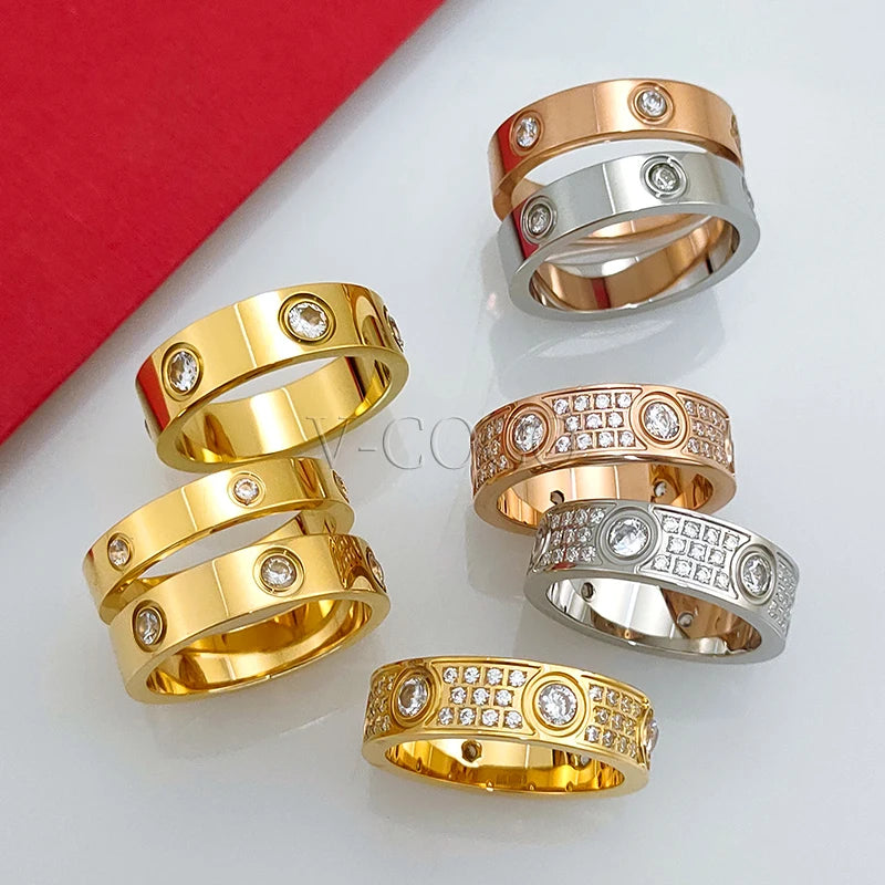 Classic Love Ring for Women Men Couple 18K Gold plated Stainless Steel Crystal Rings Cubic Zircon Wedding Ring Luxury Jewelry