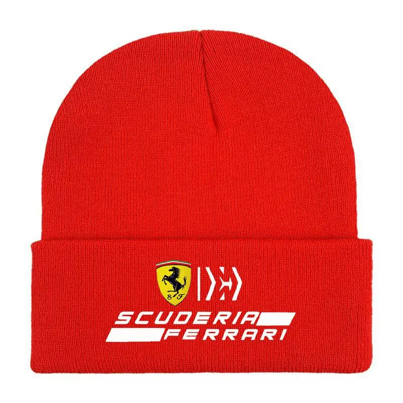 For Ferrari 458 488 599 612 FF F12 F1 Racing Team Motorcycle Enthusiasts Men Casual Knitted Hat Autumn Winter Windproof Warm Cap