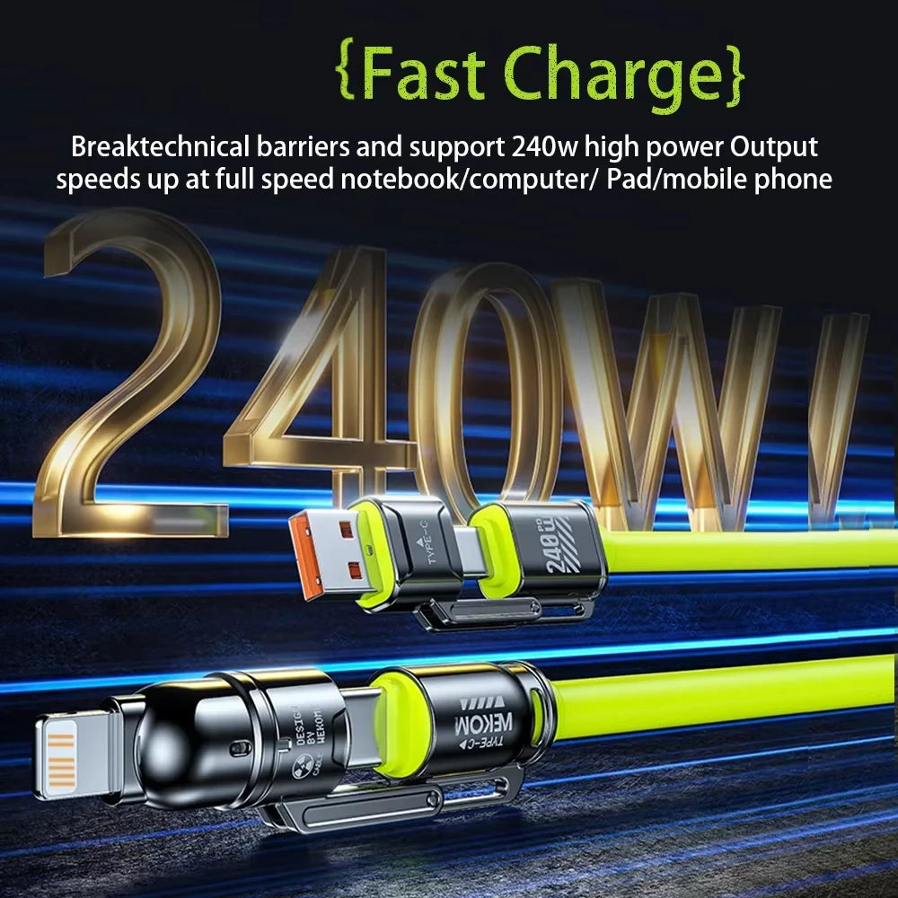 USB C 4-in-1 Type C Cable 240W Super Fast Charging Multiple Functions For iPhone 11 12 13 14 15 16 17 Samsung Xiaomi iPad Tablet