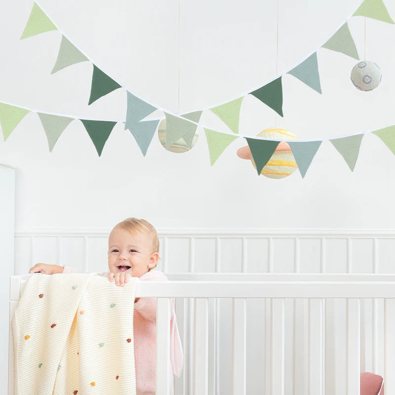 1 Set Sage Green Triangle Flags Bunting Boho-Chic Hanging Flag for Greenery Shower Classroom Wedding Birthday Party Decorations