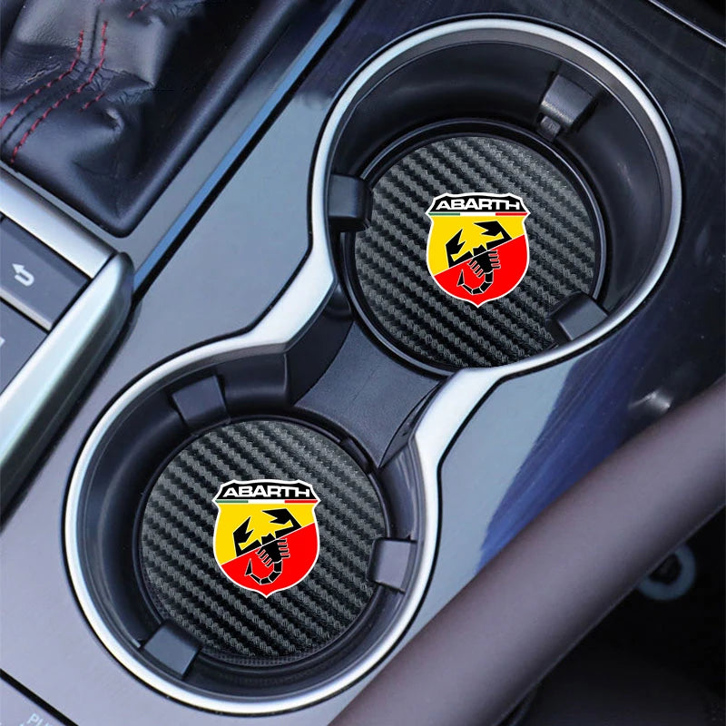 2Pcs Car Coasters Carbon Fiber Cup Holder Mat For Fiat 500 Abarth Punto Panda Doblo Car Interior Accessories Decorative Coasters