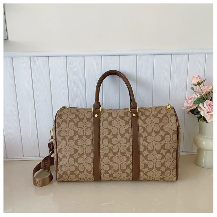 Weekend Getaway Large Duffle Travel Bag, Monogram Canvas Carry On Bag for Business Trip Gym Overnight