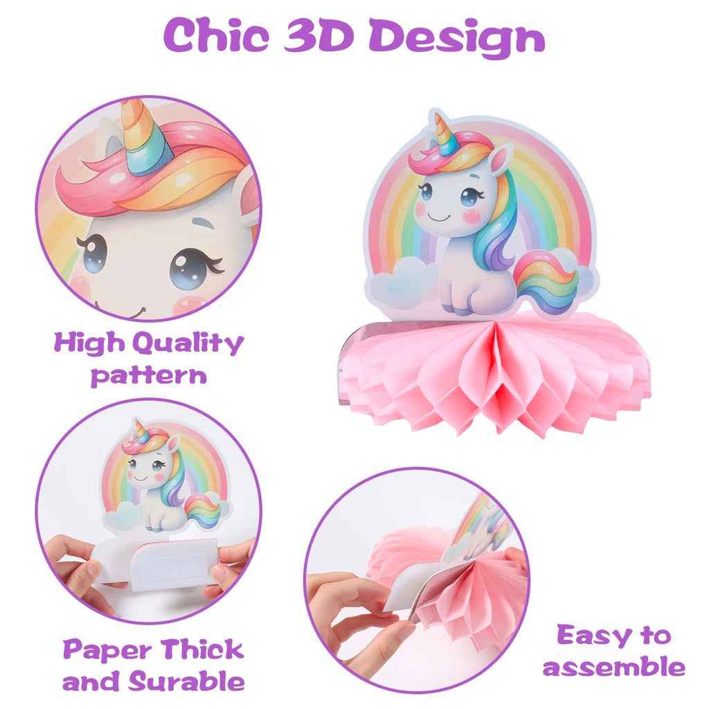 Rainbow Unicorn Honeycomb Ornament Set Rainbow Unicorn Birthday Party Decoration Kids Baby Shower Birthday Party Supplies