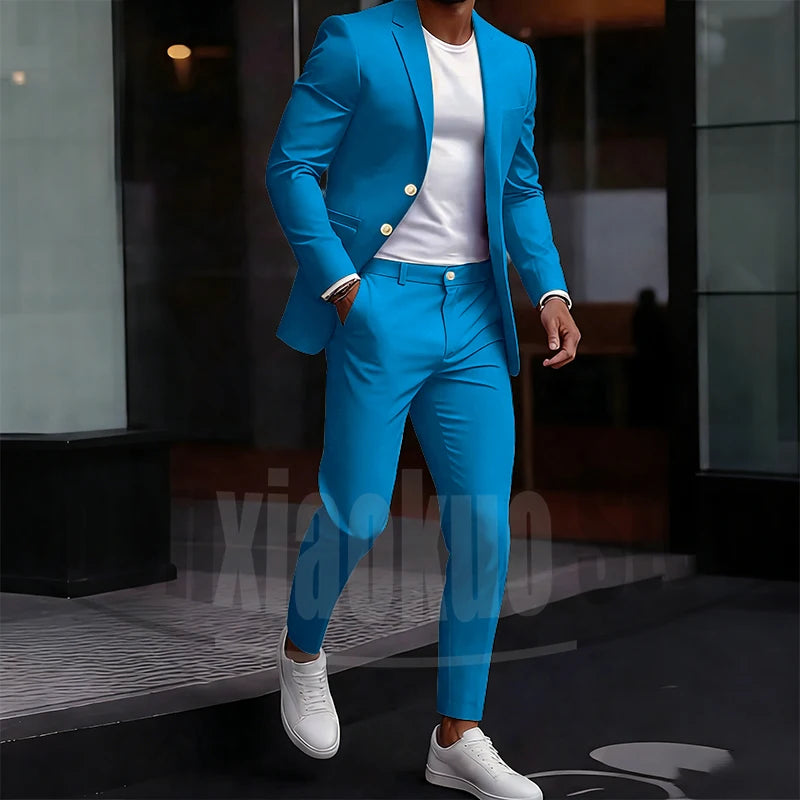 Men's Light Green Suit Set Single Breasted Casual Stylish Wear for Daily Party Fashion Solid Color Formal Male Suit 2 Piece