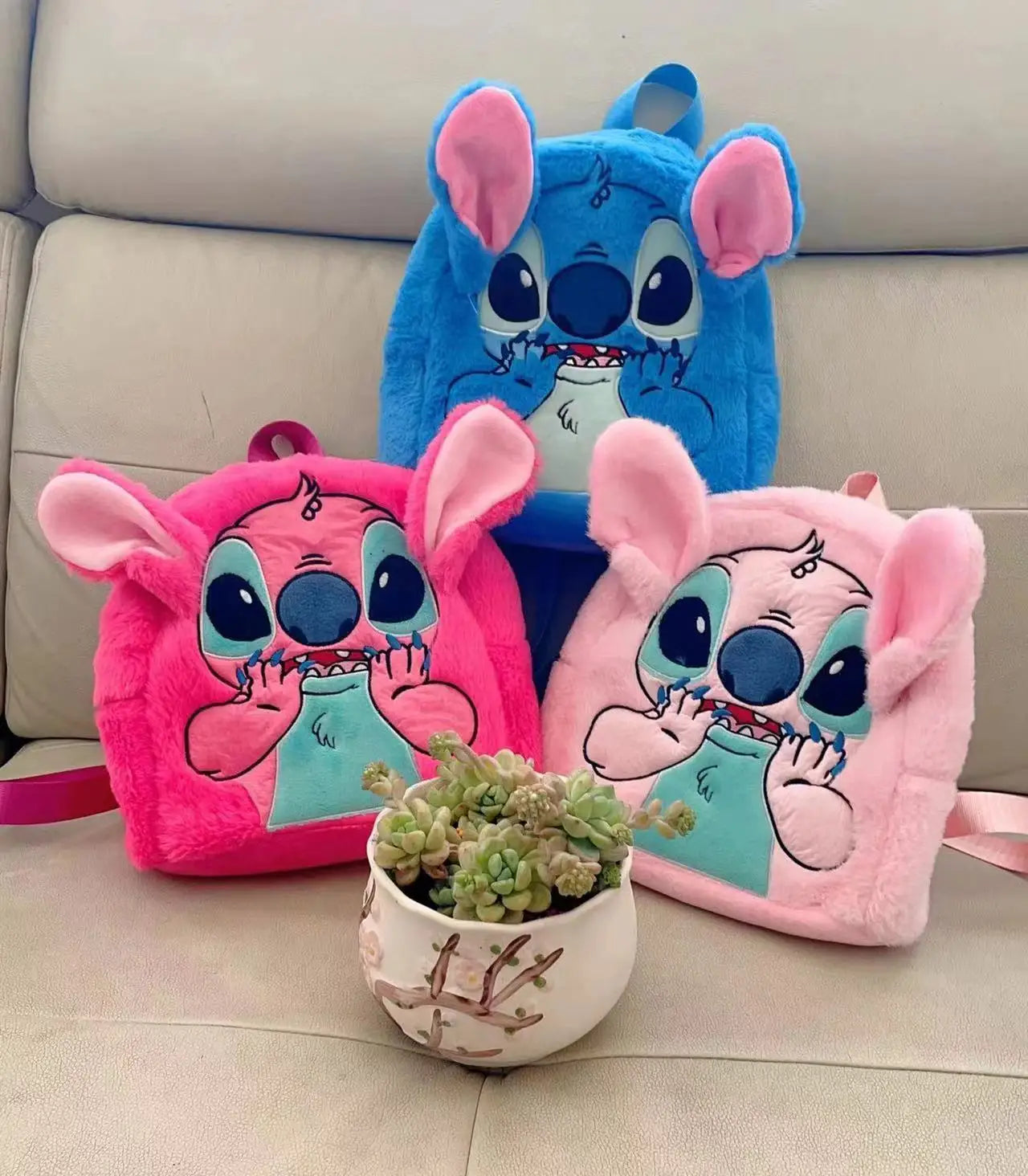 Disney  Stitch Plush New Backpack Cartoon Fashion 3d Mini Women's Backpack Large Capacity Cute Children Schoolbag High Quality!!