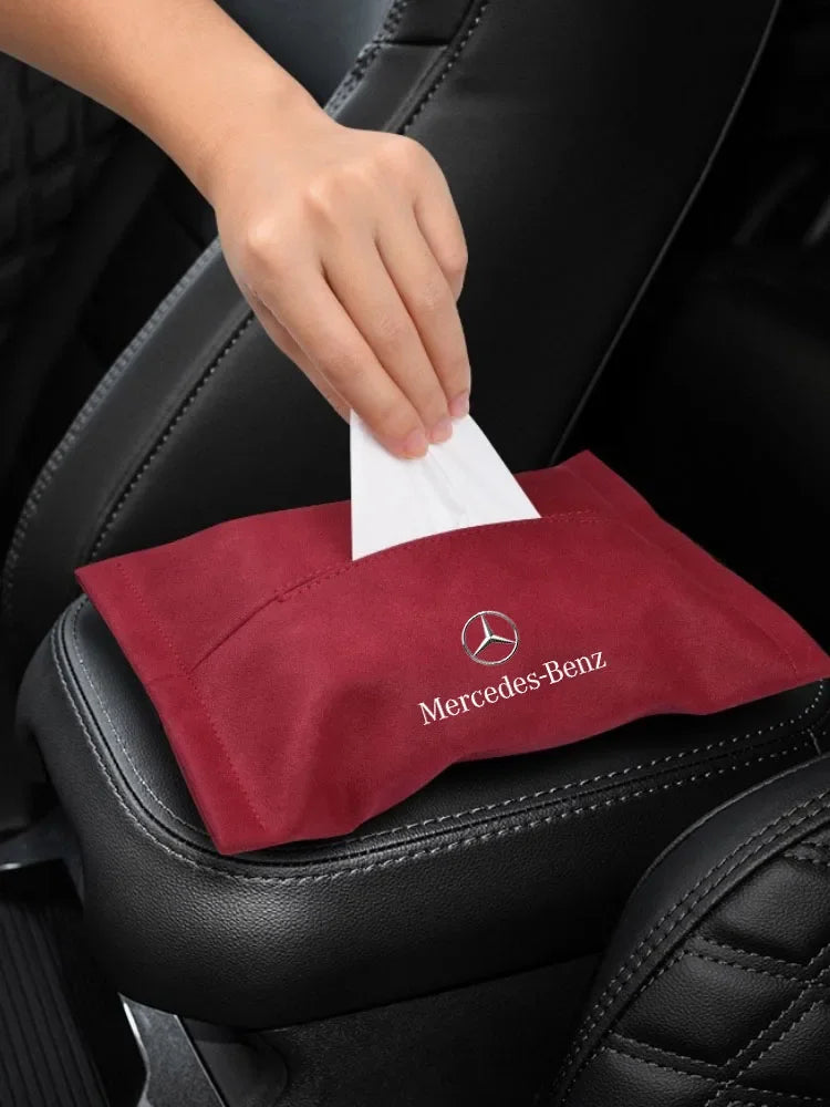 Car Tissue Box Suede Sun Visor Seat Back Hanging Bag For Mercedes Benz AMG W211 W204 W210 W203 CLA GLA GLS GLE Auto Accessories