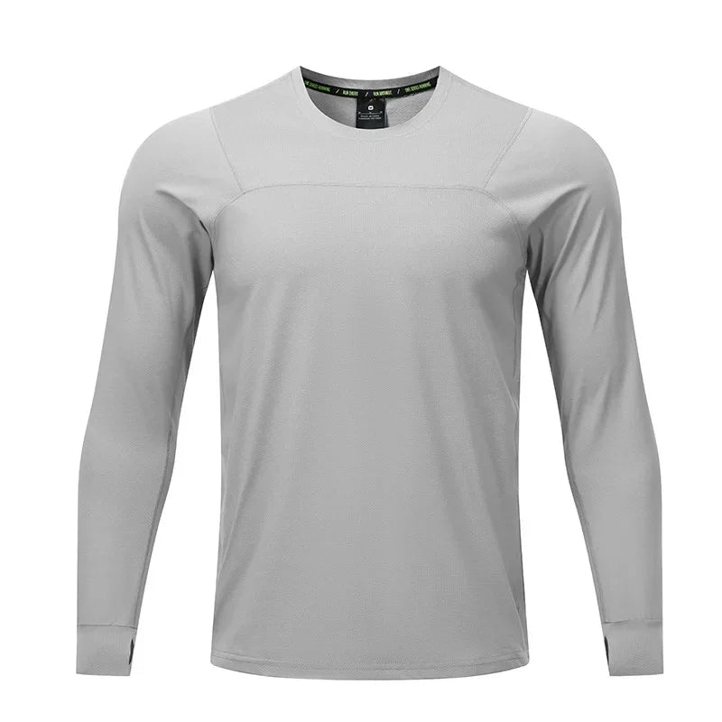 Quick Dry Long Sleeve T-Shirt Men's Thin Collar Breathable Outdoor Sports Base Shirt Striped Pattern Casual Comfortable Top