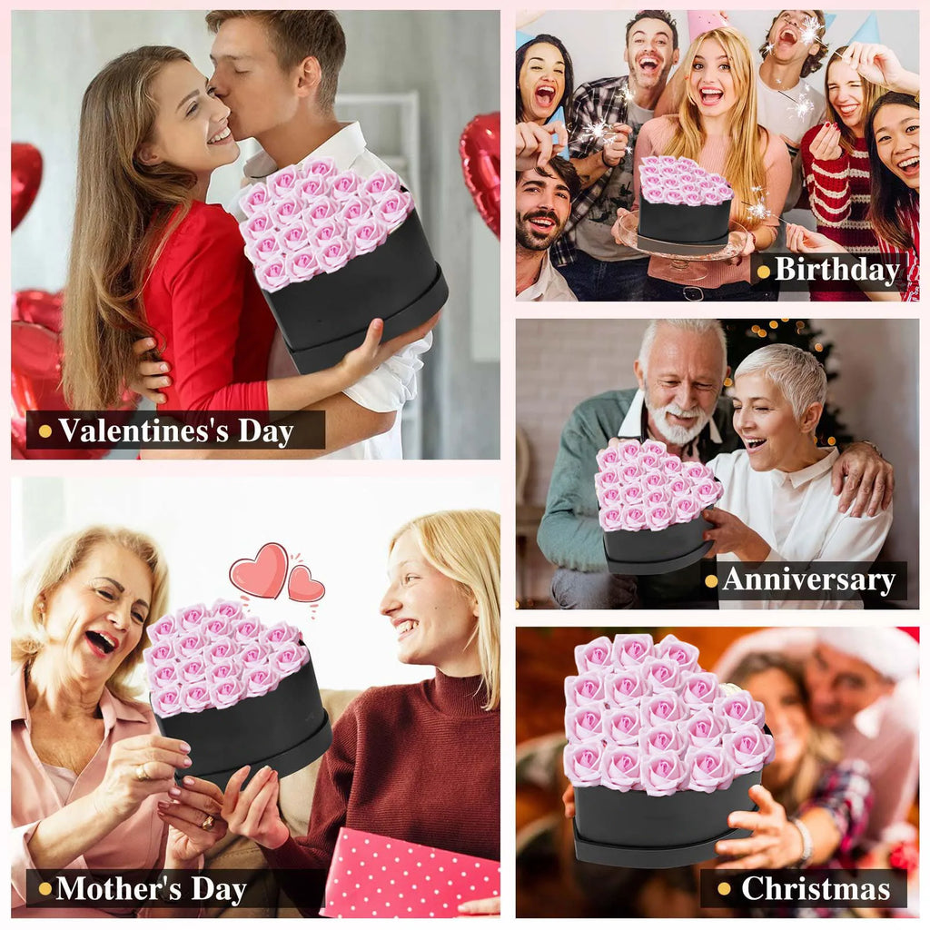 24pcs Artificial Rose Bouquet Heart Shape Rose Gift Box 100 Languages I Love You Necklace Eternal Roses Valentine's Gift for Her